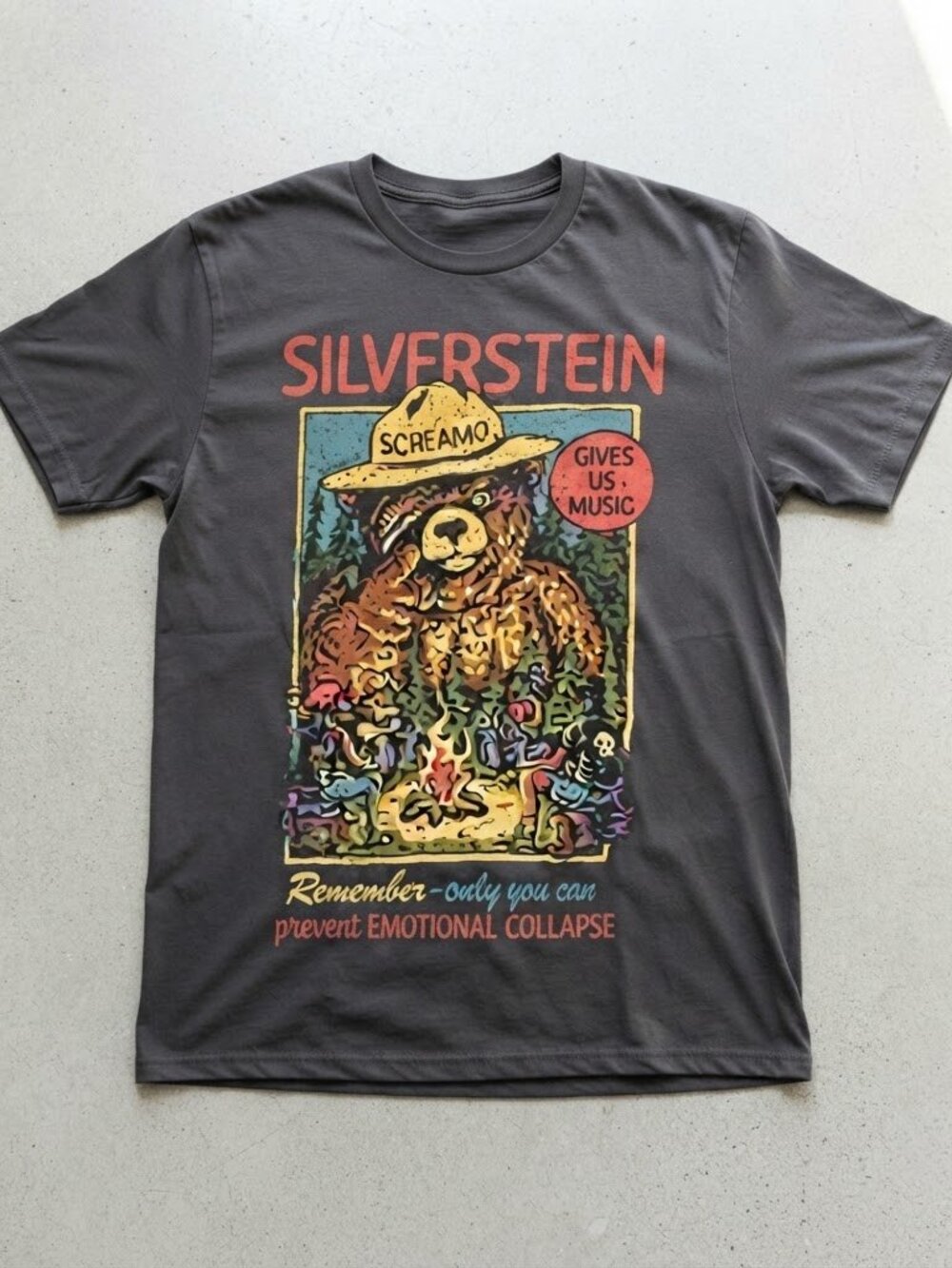 Silverstein Camp Screamo Bear Charcoal T-Shirt S-4XL